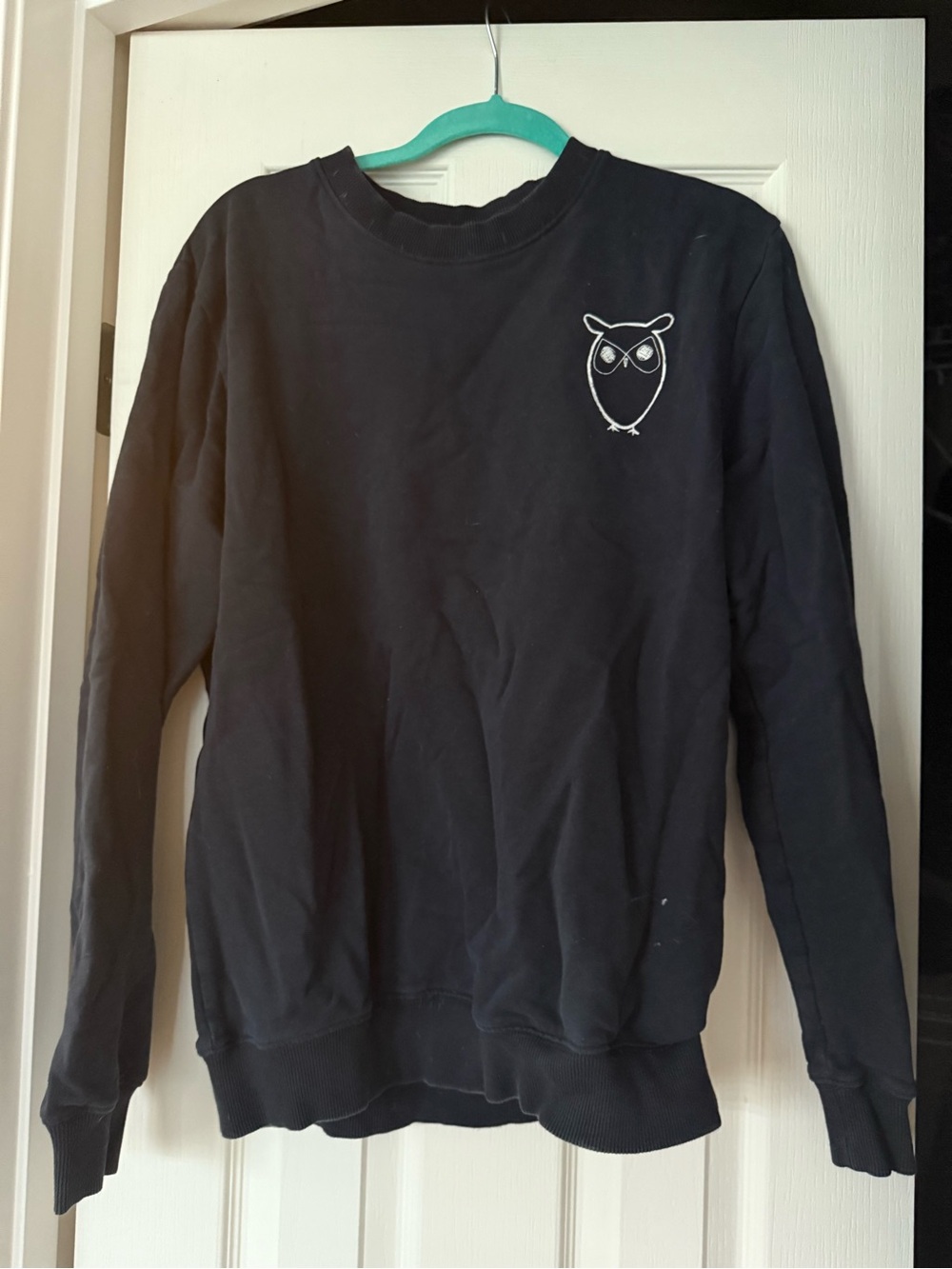 Black Crewneck Sweater with Owl Logo
